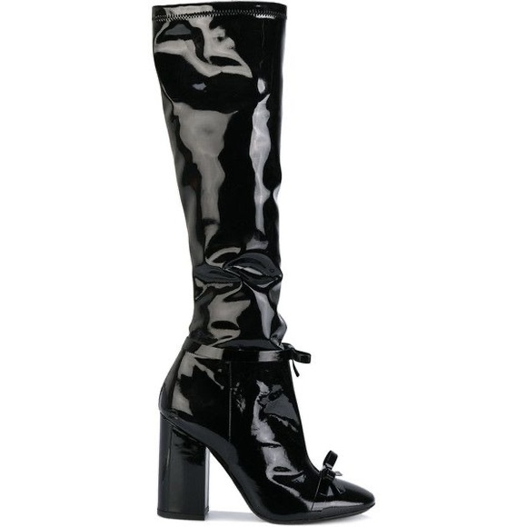 New! $1301 Philosophy di Lorenzo Patent Leathern ribbon detail block heel boots - Picture 3 of 9